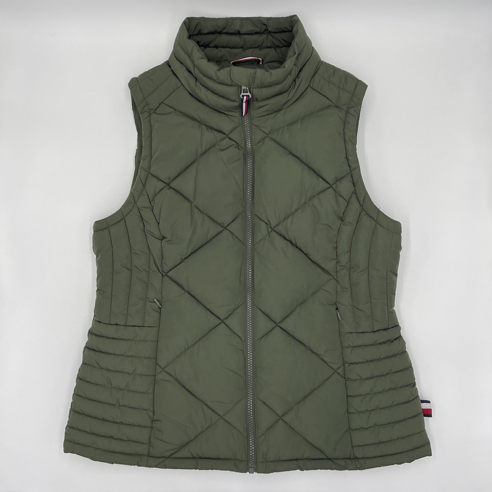 Tommy Hilfiger Diamond Quilted Puffer Vest Jacket Green Size M Original Tag $79‎